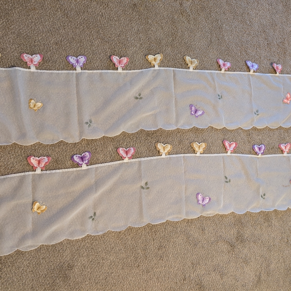 Butterfly Embellished Sheer Valance  Curtain Panels. 2 - 60"